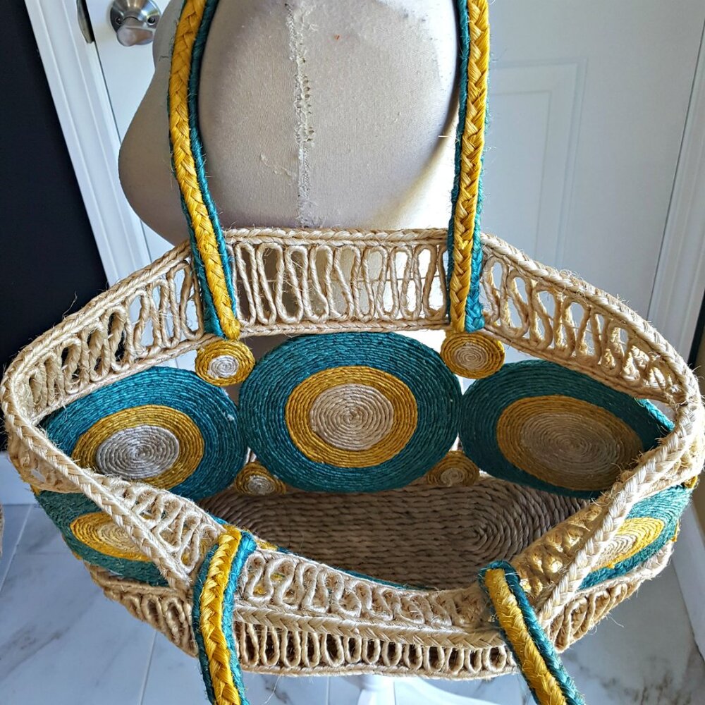 NEW! BOHO Woven JUTE TOTE BAG - Picture 3 of 4